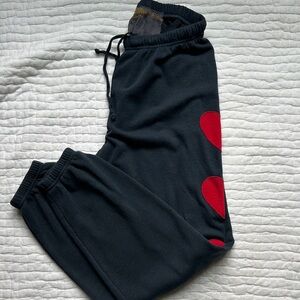 Aviator Nation Black Joggers with Red Heart Accents